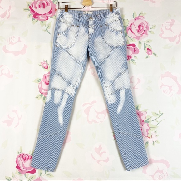 Free People Railroad Stripe Bleach Dye Skinny Denim Jeans 27 - Picture 1 of 9